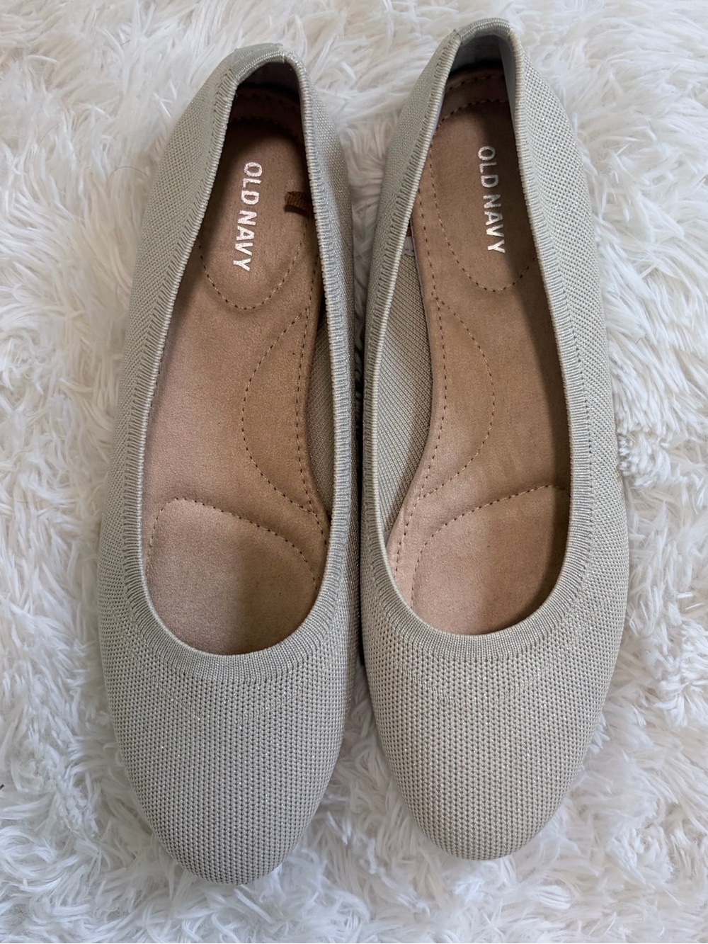 Old Navy Shoes Womens Size 9 Sparkly Beige Knit Ballet Flats Round Toe Slip On